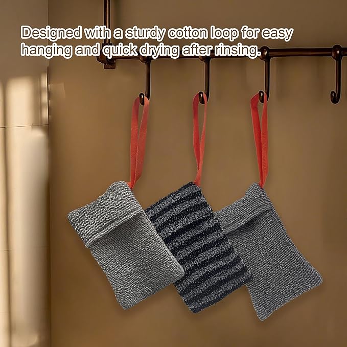 4 Pack Soap Bag Different Roughness Deep and Gentle,Bar Soap Pouch Saver Pocket,Exfoliating Body Scrubber Shower Bath Sponge Loofah (Grey)