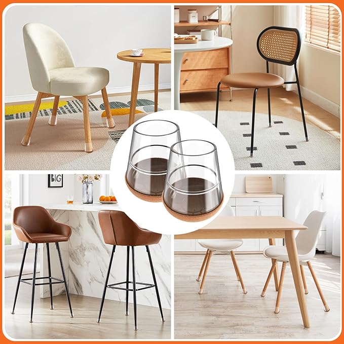 Chair Leg Floor Protectors Extra Small 24Pcs,Silicone Chair Leg Protectors for Hardwood Floors/Tiles,360°Wrapped Felt Bottom to Prevent Scratch and Reduce Noise, Round Clear