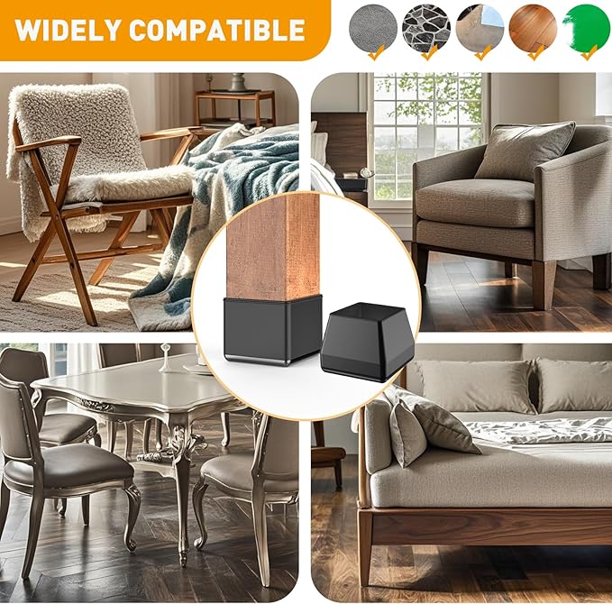 Furniture Sliders,24 PCS Square Chair Leg Sliders for Carpet, Furniture Movers Sliders, Carpet Chairs Furniture Glides, Floor Protectors, Carpet Moving Sliders Easily Move.(Black, Fit:0.67-0.87").