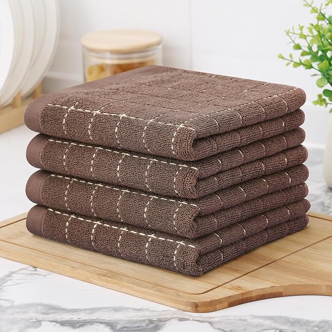 Homaxy 100% Cotton Terry Kitchen Dish Cloths, Ultra Soft and Absorbent Dish Towels for Kitchen, Suitable for Drying and Washing Dishes, 6 Pack, 12 x 12 Inches, Brown