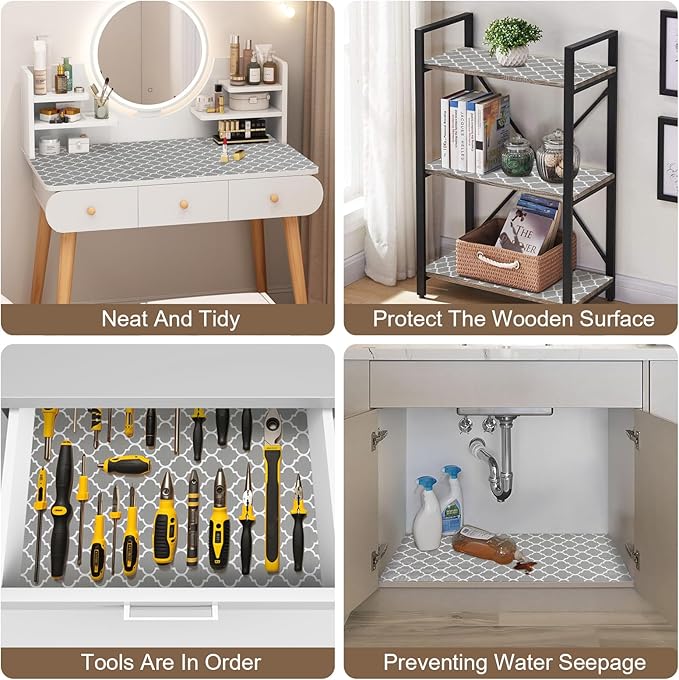 OcePor Non-Adhesive Drawer and Shelf Liner 17.5IN x 30FT,Non Slip Cabinet and Cupboard Liner, Kitchen Cabinet Liners for Shelves, Waterproof Drawer Shelf Liners for Cabinets/Bathroom Cupboard