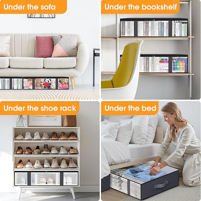 StorageRight Under Bed Storage Bins, 8-Pack 40L Foldable Fabric Storage Bags with Transparent Window, Breathable Organizer for Clothes/Blanket/Comforter/Quilt, Grey