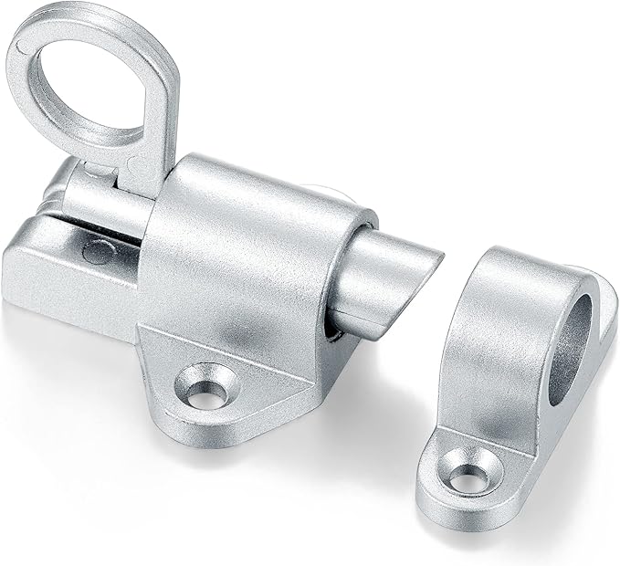4 Packs Self-Closing Latches,Silver Gray Spring Door Lock,Resilient Bolt Latch Aluminum Alloy Safety Automatic Spring Barrel Slide Door Lock with Screws,Used for Gate,Window and Cabinet etc