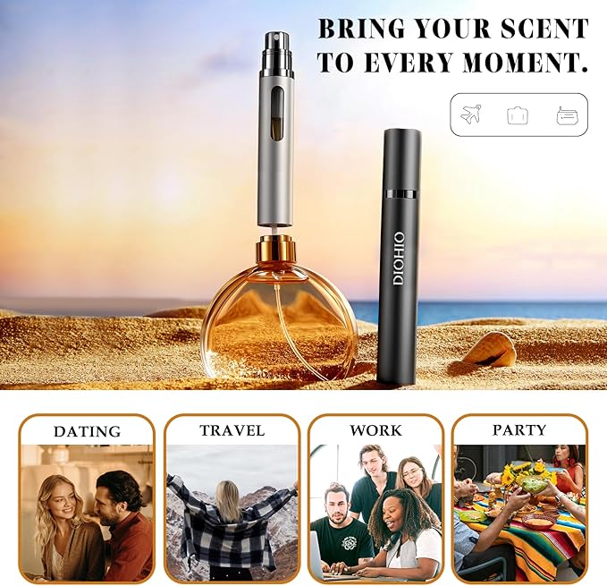 10ml Perfume Atomizer Travel Refillable, 3PCS Perfume Travel Refillable Bottle,Bottom-Filling Fragrances Perfumes Bottle,Mini Cologne Dispenser,Portable Sprayer(Black-Grey-Silver)