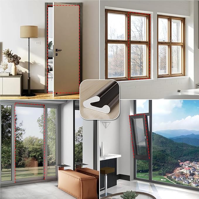 V-Shaped Weather Stripping Door Seal, 52.5FT Draft Stopper for Doors/Windows, Gaps, Dustproof, Soundproof & Thermal Insulating, Noise-Reducing, Light-Blocking Door Gap Filler