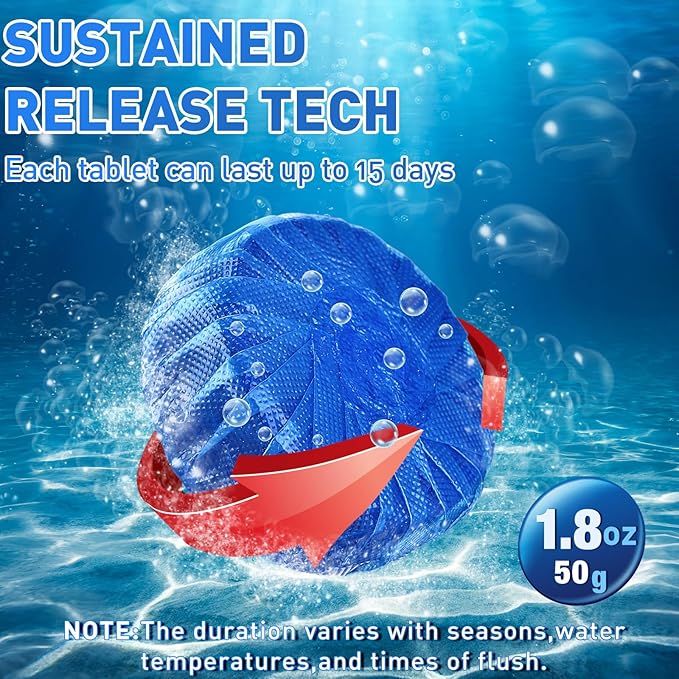 Qualirey 60 Pack Automatic Toilet Cleaner Tablets Toilet Bowl Long Lasting Bathroom Tank Tablets (Blue)