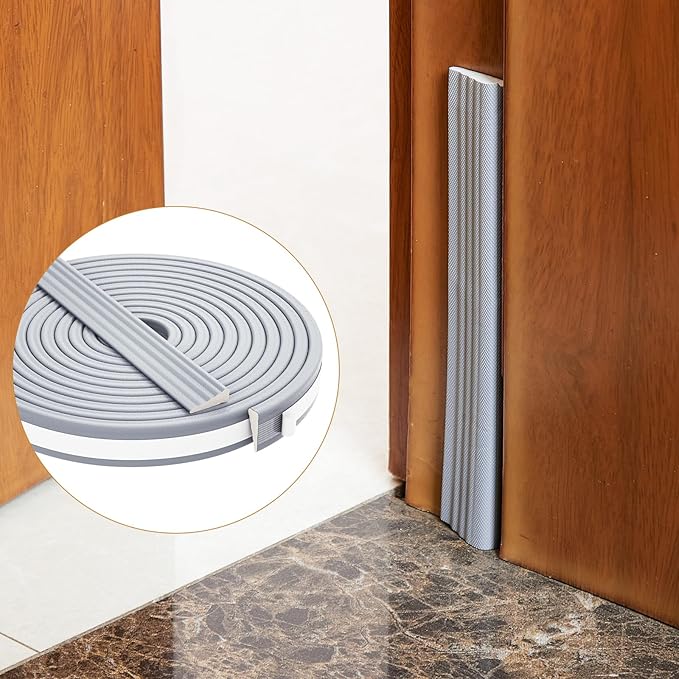 QDiShi 118" Wedge-Shape Weather Stripping Door Seal Weatherproof Foam Seals Self Adhesive Insulation Anti-Collision Strip Soundproofing Frame Insulation Tape Fits 0.13-0.31" Gaps(Grey)