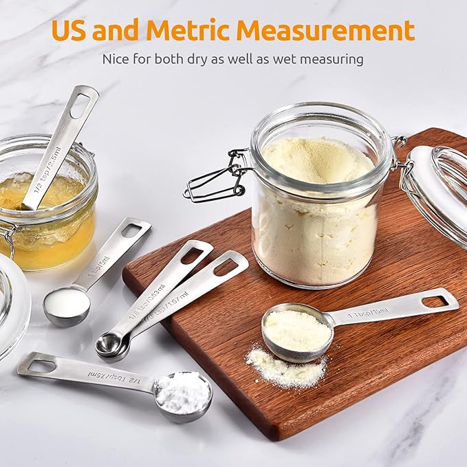 U-Taste 18/8 Stainless Steel Measuring Spoons Set: 7 Piece - 1/8, 1/4, 1/2, 3/4 tsp, 1 tsp, 1/2 & 1 tbsp for Dry & Liquid Ingredients