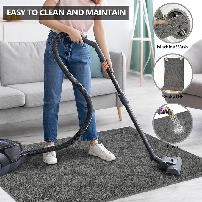FONEYI Indoor Door Mat, Entrance Rug 24" x 36" Non-Slip Rubber Backing, Machine Washable Entry Rug, Low Profile Absorbent Dirt Trapper Doormat Inside Floor Mats for Entryway, Grey