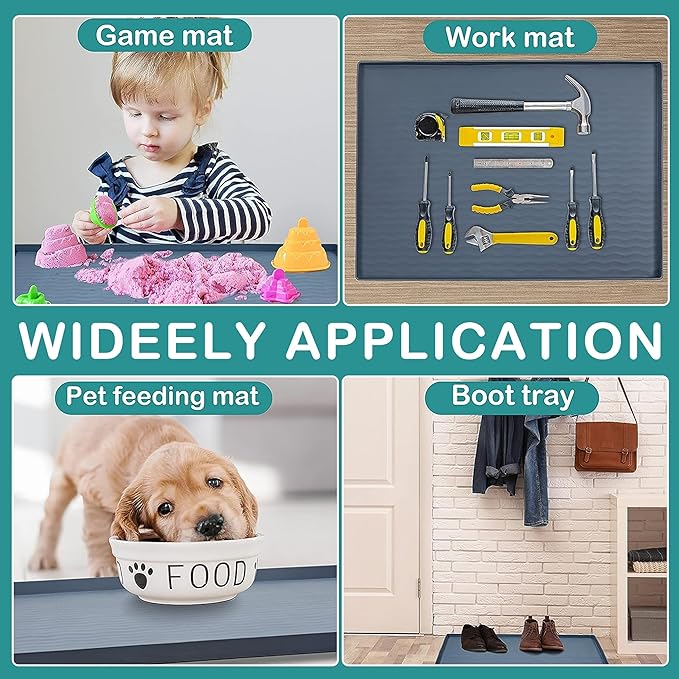 URMONA Waterproof Silicone Under Sink Mat 16'' x 10'' Shelf Liner for Kitchen and Bathroom, Cabinet and Counter Protector, Storage and Organizers, Litter Mat, Pet Cat Puppy Essentials(Cream)