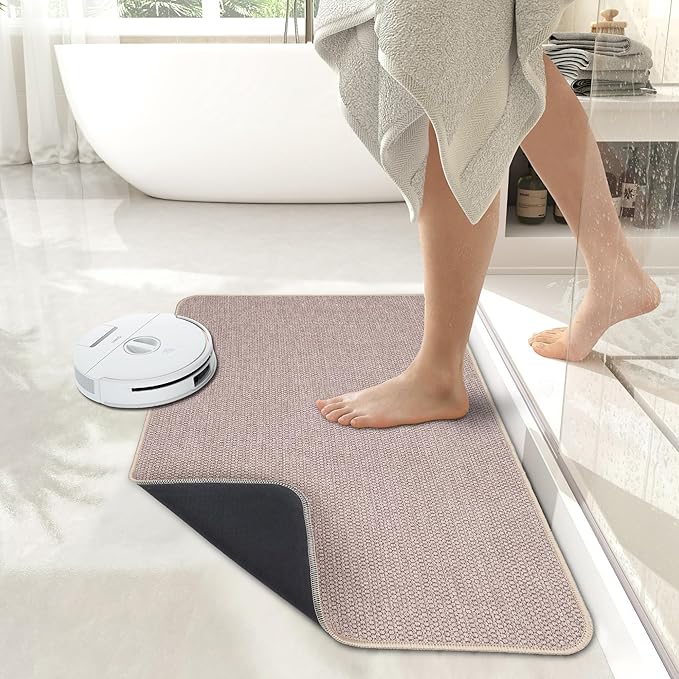Bath Mat,Ultra Thin Bathroom Rugs,Rubber Bath Mats for Bathroom,No Slip Bath Rugs,Quick Dry,Machine Washable,Low Pile,Absorbent,Shower Outside,Sink,Home Decor Accessories.Beige,1'8"x2'8"(20x32inch)