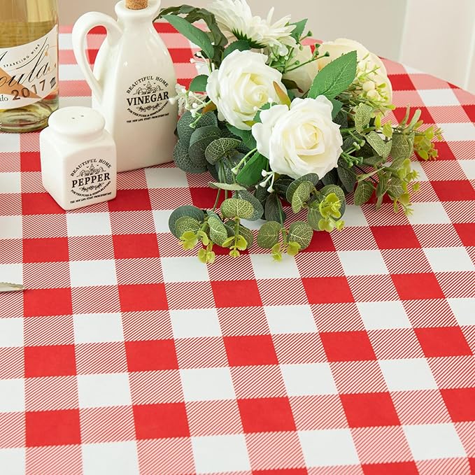 Waterproof Plaid Tablecloth Fabric - Round 58 Inch Classic Gingham Checker Table Cloth for Indoor/Outdoor Use - Buffalo Table Cover for Picnics, BBQs, and Parties