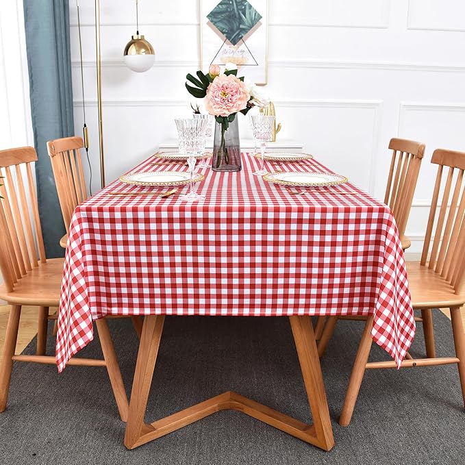 Waterproof Plaid Tablecloth Fabric - Oblong 52x70 Inch Classic Buffalo Tartan Table Cloth for Indoor/Outdoor Use - Washable Tabletop Cover for Dinner, BBQs, and Parties