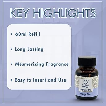 G's Breeze Super Star Diffuser Oil Refill - Essence of Star-Studded Glamor - Transform Any Space with Invigorating Fragrance – Ideal for Home & Office – Long-Lasting Freshness Aroma - 60 ML