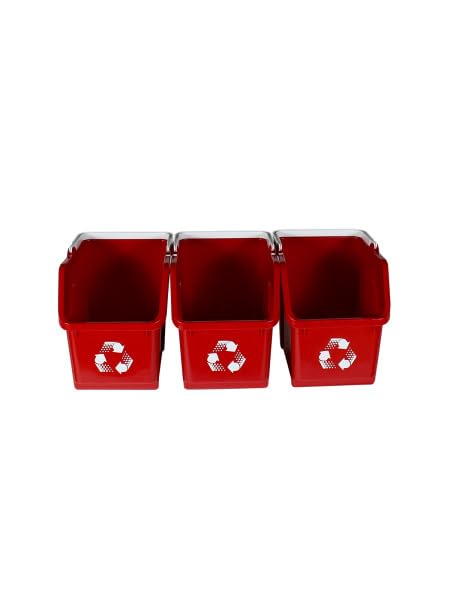 6 Gallon Stackable Recycling Bins for Homes, Garages, Offices Made of 100% Recycled Plastic - (Red, 3 Pack)