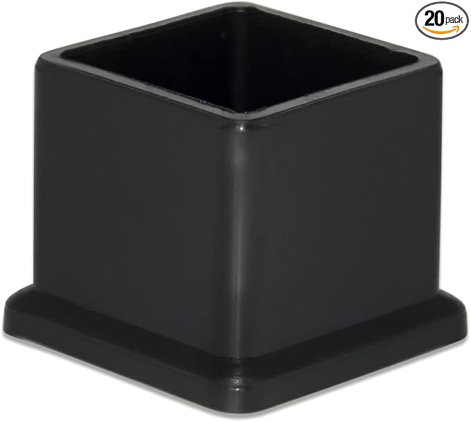 Flyshop Flexible PVC Patio Chair Table Leg Tips Caps Square Furniture Covers 25 x 25 mm, 1" x 1", Black, 20PCS