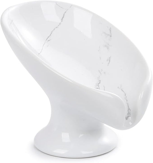 Soap Dish, Self Draining Bar Soap Holder for Bathroom Sink, Leaf Shaped Drainage Ceramic Marble Porcelain Decorative Soap Dish, No Suction Cup, ANTIS'S HOME