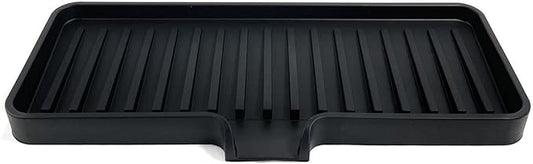 Happitasa Silicone Soap Dish Tray and Sponge Holder with Drain Chute | Bathroom and Kitchen Sink Organizer Caddy (Black, 9"x3.5", 5.6 Ounces)