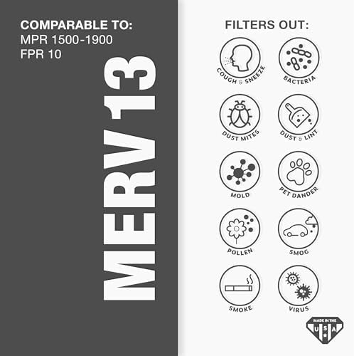 Aerostar 16x20x4 MERV 13 - 6 Count - Pleated HVAC, Furnace & Air Conditioner Filters - Removes Bacteria, Dust, Cold & Flu Germs, Lint, Mold, Pet Dander, Allergy-Causing Pollen, Smog, Smoke & Viruses