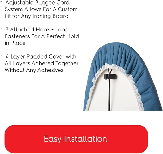 TIVIT Ironing Board Cover 20 x 58, Performance Grade Titanium Coated Pro Grip Pad & Covers - Superior Scorch & Stain Resistance, High Heat Reflection, 3 Padded Layers 3 Fastener Straps - Made In Italy