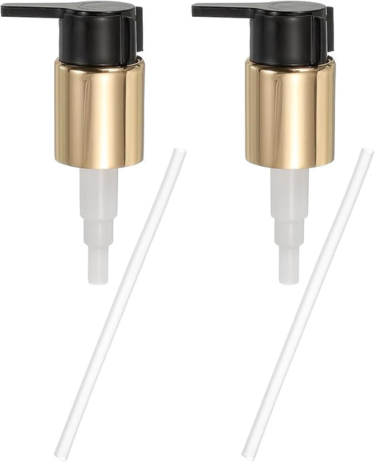 uxcell 2 Pcs Soap Dispenser Pump Heads, Hand Soap Dispensers Top Pumps Replacement Clip-on Pumphead for Standard 24/410 Neck Size Bathroom Lotion Shampoo Bottle, Gold Black