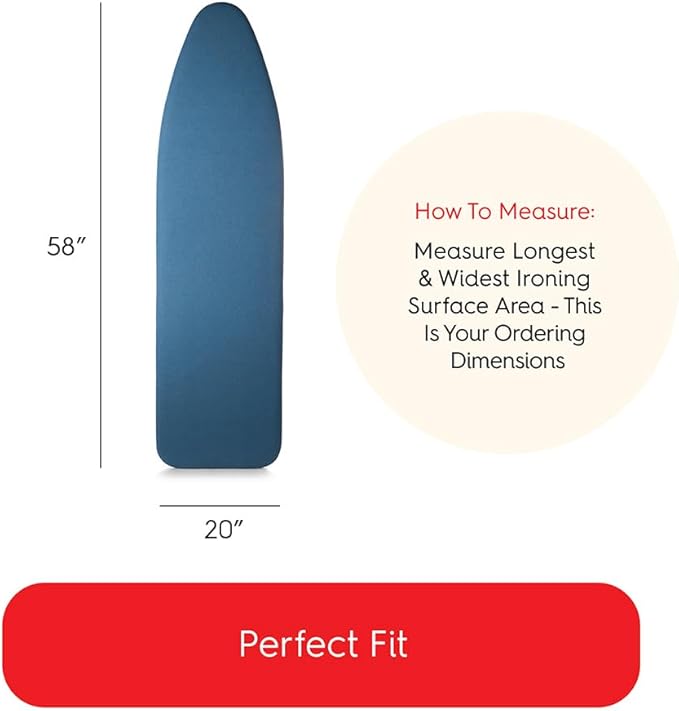 TIVIT Ironing Board Cover 20 x 58, Performance Grade Titanium Coated Pro Grip Pad & Covers - Superior Scorch & Stain Resistance, High Heat Reflection, 3 Padded Layers 3 Fastener Straps - Made In Italy