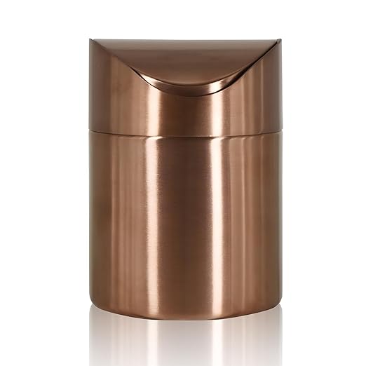 Mini Trash Can, Tiny Desktop Trash Bin with Swing Lid, Stainless Steel Bathroom Countertop Garbage Cans Kitchen Waste Bins with Trash Bag