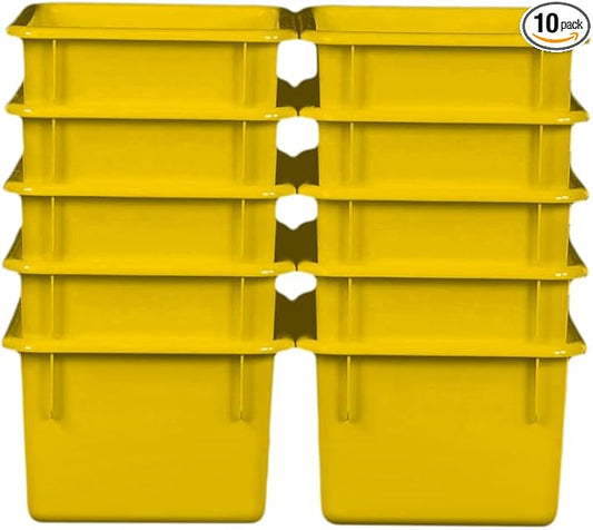 Wood Designs Cubby Storage Bin, Heavy Duty Plastic Containers for Kids Yellow Cubby Tray Set of 10