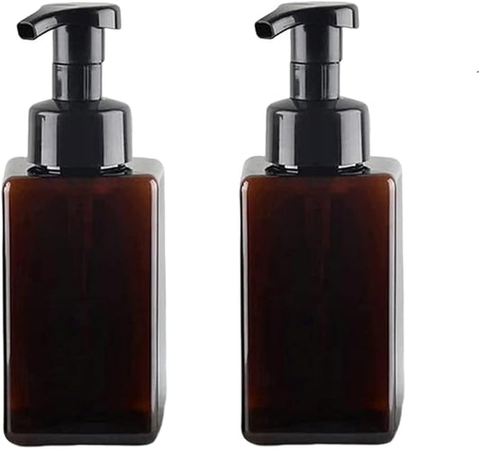 Foaming Soap Dispenser, 450ml(16oz) Refillable Modern Square Pump Bottle for Shampoo, Body Wash, Liquid Soap, PETG Plastic Empty Soap Dispenser for Kitchen, Bathroom, Hospital. 2 Pcs (Brown)