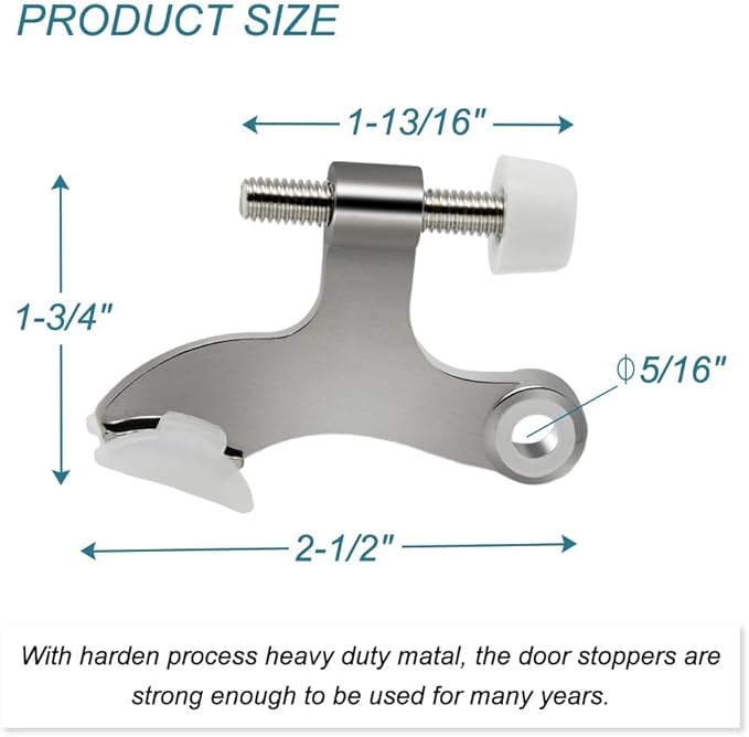 24 Pack Hinge Pin Brushed Nickel Door Stopper, Adjustable Heavy Duty Hinge Pin Door Stop with Rubber Bumper Tips