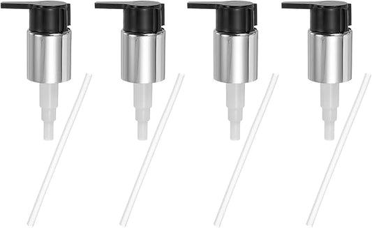 uxcell 4 Pcs Soap Dispenser Pump Heads, Hand Soap Dispensers Top Pumps Replacement Clip-on Pumphead for Standard 24/410 Neck Size Bathroom Lotion Shampoo Bottle, Silver Black
