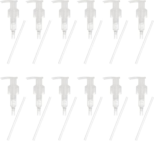 uxcell 12 Pcs Soap Dispenser Pump Heads Soap Dispensers Top Pumps Replacement Switch Pumphead for Standard 24/427 Neck Size Lotion Shampoo Bottle, Transparent