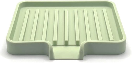 Happitasa Silicone Soap Dish Tray and Sponge Holder with Drain Chute, Pack of 2 | Bathroom and Kitchen Sink Organizer Caddy (Pistachio, 5.2"x4", 7.2 Ounces)