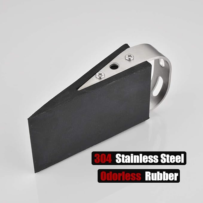 JQK Heavy Duty Door Stopper Rubber Wedge, 304 Stainless Steel Security Door Stops Works On All Floor Types, Brushed(2 Pack), DSB6-BN-P2