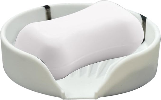 Self Draining Soap Dish, Silicone Suction Cup Soap Holder Tray Savers Container Sponge Holder for Bar Bathroom Shower Kitchen Sink, Can Extend Soap Life (1, White)