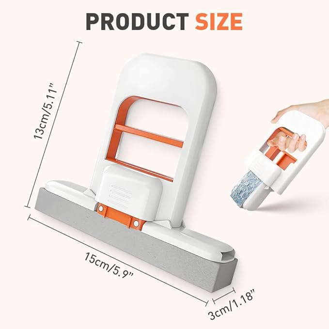Mini Foldable Desktop Mop, Wet and Dry Portable Cleaning Sponge Mop,Self Squeezing Mini Sponge Mop with One Replaceable Head,for Small Spaces,Bathroom,Kitchen,Glass (Orange/2pcs)