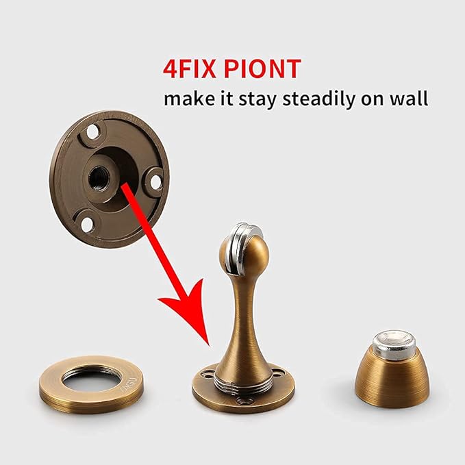 YAGU Magnetic Door Stoppers 2 Pack, Zinc Alloy Antique Brass Door Stops Magnet Catch Holder Wall Floor Mounted, Metal Soft-Catch