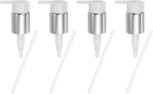 uxcell 4 Pcs Soap Dispenser Pump Heads, Hand Soap Dispensers Top Pumps Replacement Clip-on Pumphead for Standard 24/410 Neck Size Bathroom Lotion Shampoo Bottle, Silver White