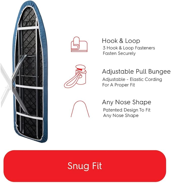 TIVIT Ironing Board Cover 15 x 54, Performance Grade Titanium Coated Pro Grip Pad & Covers - Superior Scorch & Stain Resistance, High Heat Reflection, 3 Padded Layers 3 Fastener Straps - Made In Italy