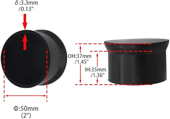 Flyshop Furniture Table Covers Non-Slip Heavy Duty Rubber Leg Tips Chair Leg Caps Floor Protector Round Black 4PCS Size 50mm, 2"