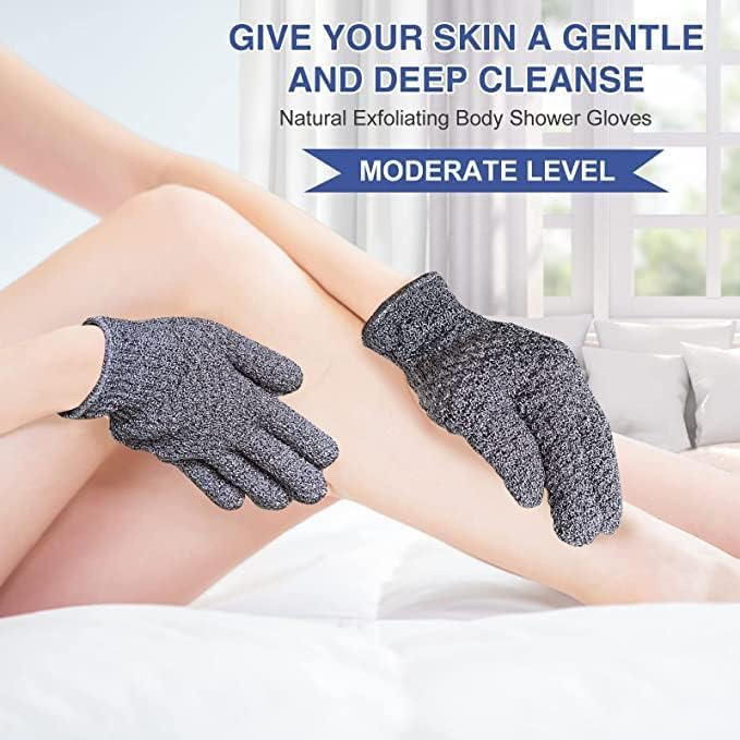 Yiclick Heavy Exfoliating Gloves, Exfoliating Body Scrubber for Bath Shower Exfoliation, Body Scrub Exfoliator For Dead Skin Remover, Exfoliate Sponge Loofah Washcloth Mitt Men Women (12 Grey)