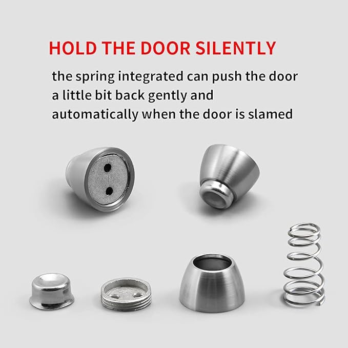 YAGU Silver Door Stopper 6 Pack Magnetic Door Stops Zinc Alloy Brushed Nickel Door Catch Door Holder Wall Floor Mounted Metal Soft-Catch