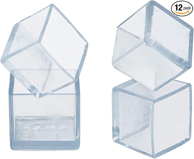 Still Awake 12 Pcs Transparent Square Anti-Slip Rubber Leg Tips Chair Leg Caps Furniture Floor Protectors Chair Table Bar Stool Leg Covers Furniture Leg Cube Feet 1.97 Inch x 1.97 Inch (50 x 50mm)