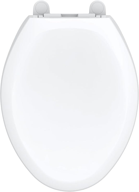 Gerber Universal Elongated Toilet Seat with Cover, Soft Close, Top Mount, Easy Install, Heavy-Duty Plastic, Adjustable Fit for Standard Elongated Toilets, Fade-Resistant, White G0099849