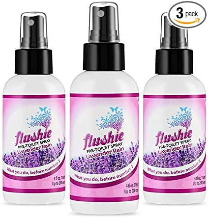 Flushie Pre-Toilet Spray - Travel Size Bathroom Spray for Toilet Deodorizer (Lavender 3-Pack, 4 oz)