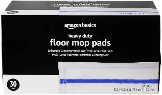 Amazon Basics Heavy Duty Floor Mopping Pads with Microfiber, Fits Swiffer WetJet Mopping Systems, 30 Count (Pack of 1)
