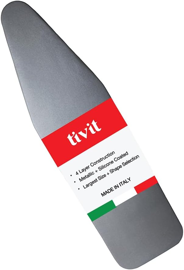 TIVIT Ironing Board Cover 18 x 50, Made in Italy. Pro Grip Pad Covers w/3 Fastener Straps & Pull Bungee Cord - Durable Scorch & Stain Resistant Padded Layers, Heat Reflective AlumiTek PRO Top Coat