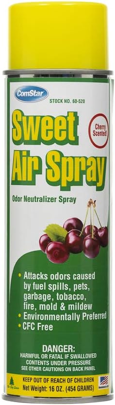 ComStar Sweet Air Spray, Odor Neutralizer Spray With Strong But Pleasant Cherry Scent, Works Fast to Eliminate Unwanted Fuel, Garbage, HVAC Odors, Made In USA, 16 Ounces Aerosol (60-520)