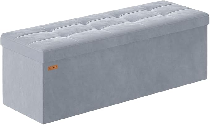 Folding Storage Ottoman, Velvet Storage Bench, Footrest, Removable Divider, for Living Room, Bedroom, 15 x 43 x 15 Inches, 660 lb Load Capacity, Dove Gray UASND02G
