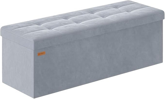 Folding Storage Ottoman, Velvet Storage Bench, Footrest, Removable Divider, for Living Room, Bedroom, 15 x 43 x 15 Inches, 660 lb Load Capacity, Dove Gray UASND02G